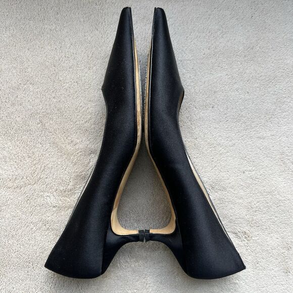 Michael Kors Black Satin Kitten Heel Pump Women 7 Pointed Toe Classic Minimalist - Picture 4 of 14